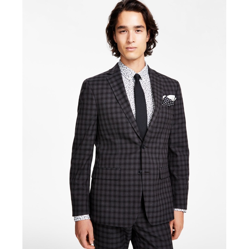 Bar III Mens Slim Fit Sport Coat Blazer Brown Check 42L