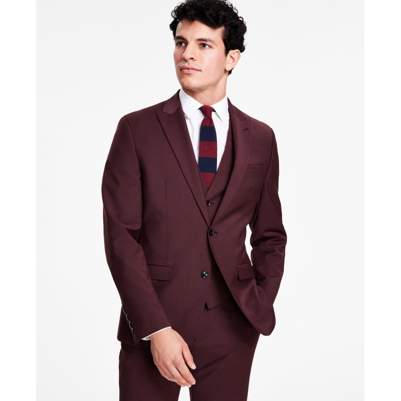 Bar III Mens Slim Fit Sport Coat Blazer Burgundy Red 40S