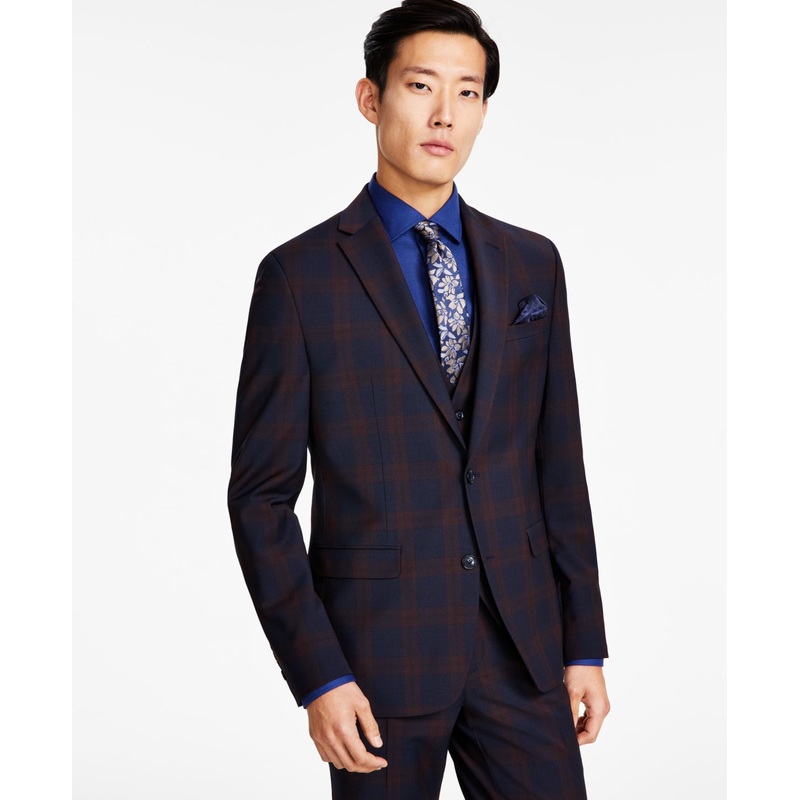 Bar III Mens Slim Fit Sport Coat Blazer Burgundy Red Blue 38R