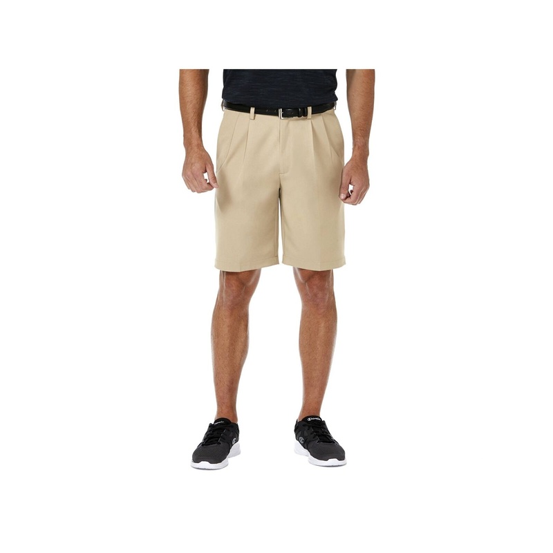 Haggar Men's Cool 18 Pro  Regular Fit Pleated Front Shorts Beige 38
