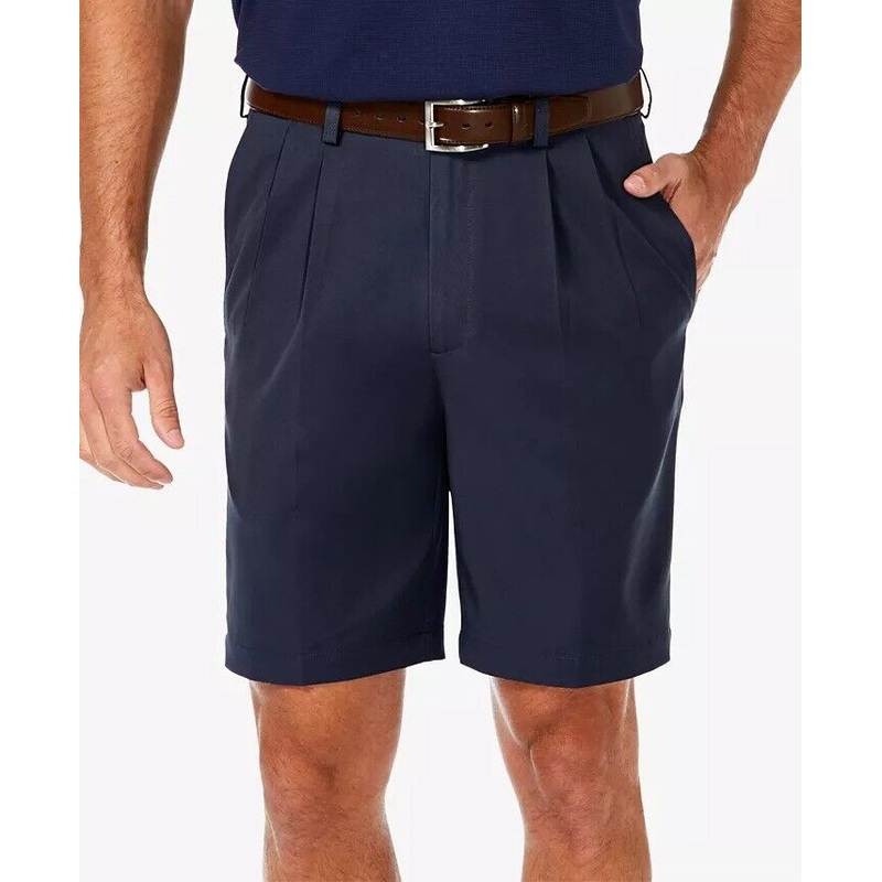 Haggar Men's Cool 18 Pro Regular Fit Pleated Front Shorts Blue  38
