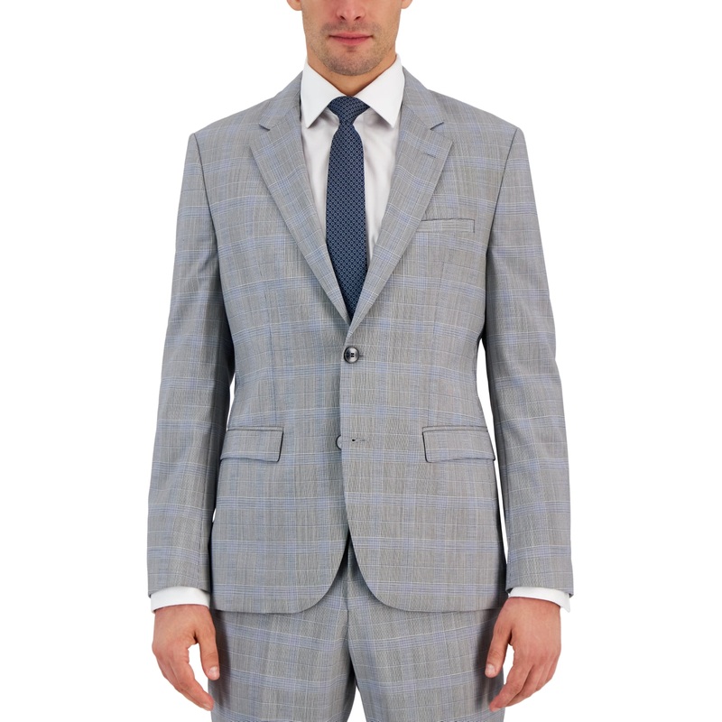 Hugo Boss Men's Modern Fit Plaid Sport Coat Blazer Grey 42R