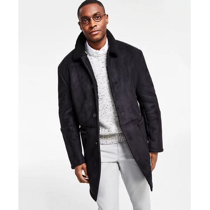 Lauren Ralph Lauren Men's Lefferts Faux-Shearling Overcoat Coat 36S Black