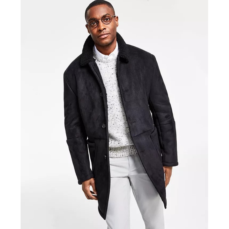 Lauren Ralph Lauren Men's Lefferts Faux-Shearling Overcoat Coat 40R Black