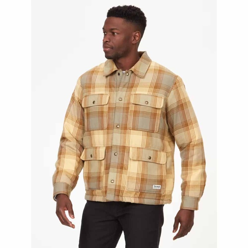 Marmot Mens Ridgefield Plaid Fleece Shirt Jacket Coat Light Oak Yellow Medium