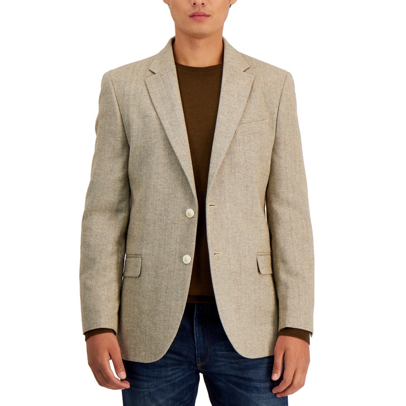 Nautica Men's Herringbone Tweed Sport Coat Blazer Tan Beige 38S