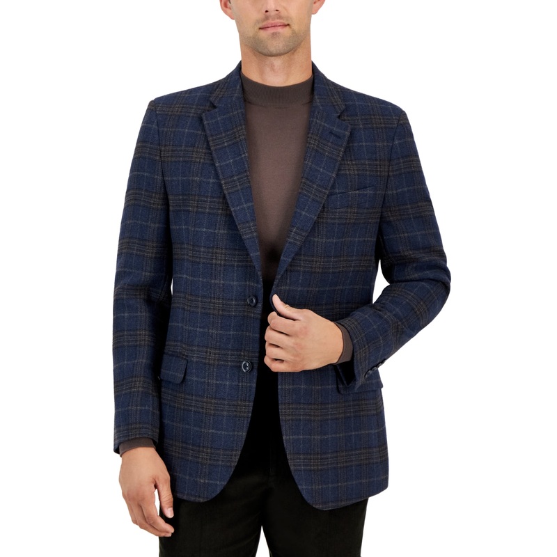 Nautica Men's Modern Fit Plaid Tweed Sport Coat Blazer Blue 36R