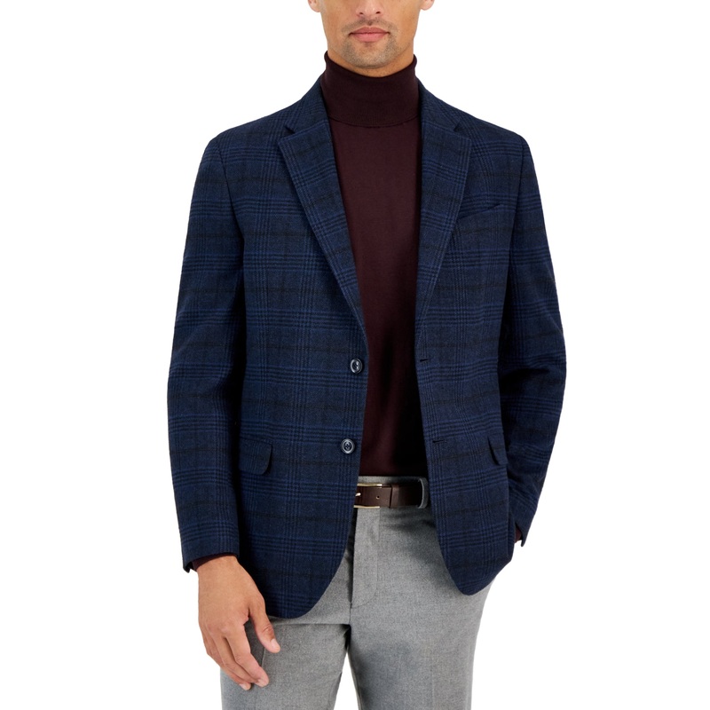Nautica Men's Modern Fit Plaid Tweed Sport Coat Blazer Navy 50R