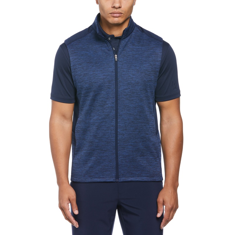 PGA TOUR Mens Two Tone Space Dyed Full Zip Golf Vest Peacoat Blue  Medium