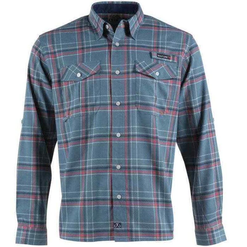 Salt Life Mens Stern Performance Plaid Button Down Shirt Coastal Blue 2XL