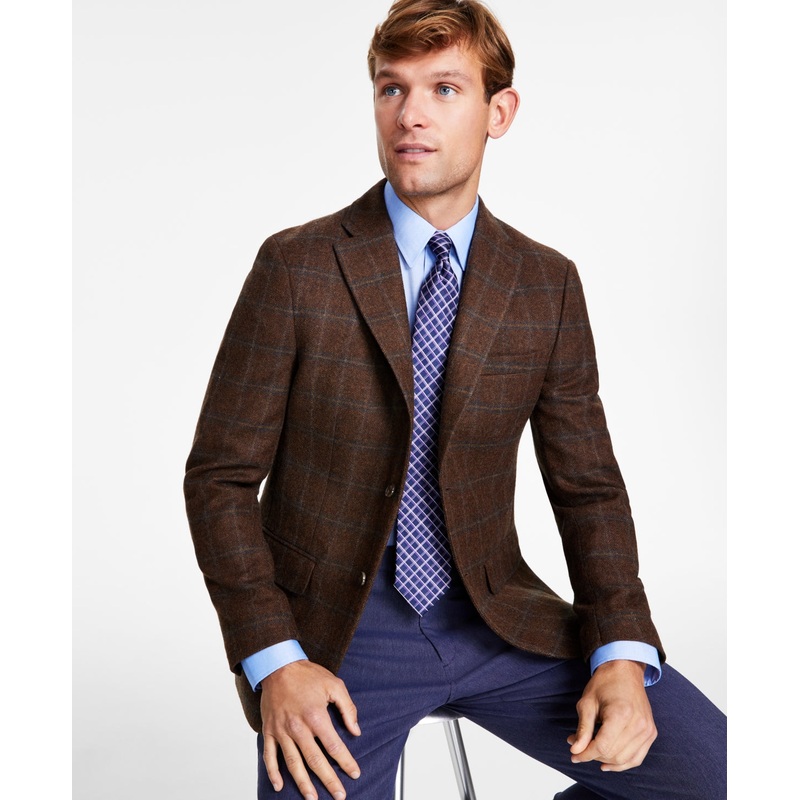 Tommy Hilfiger Mens Modern Fit Wool Sport Coat Brownblue 40S