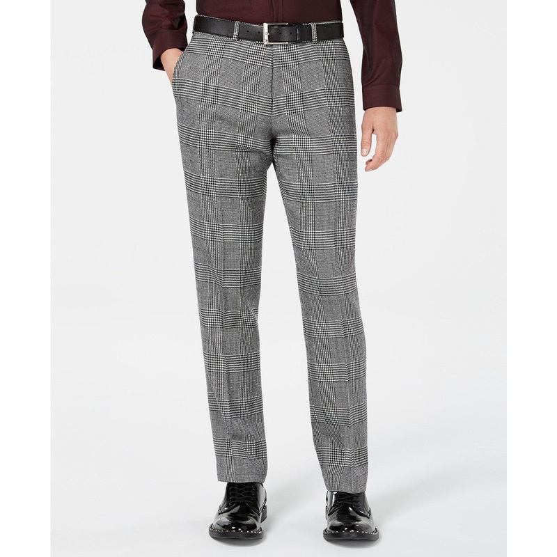 Bar III Men's Slim Fit Dress Suit Pants Black White Plaid 34 x 30