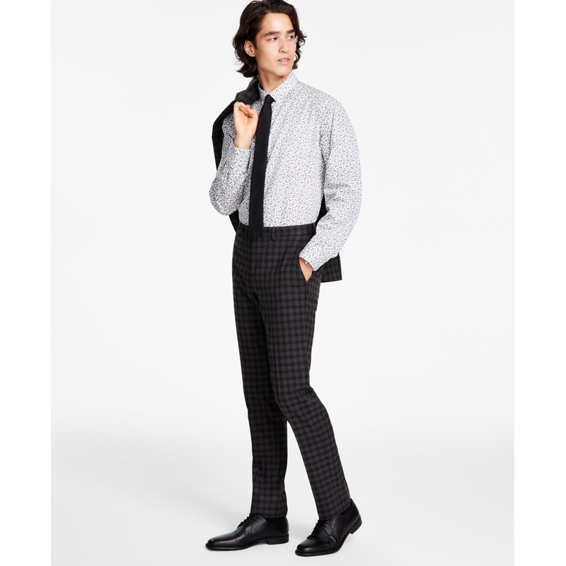 Bar III Mens Skinny Fit Check Suit Dress Pants Brown 34 x 32