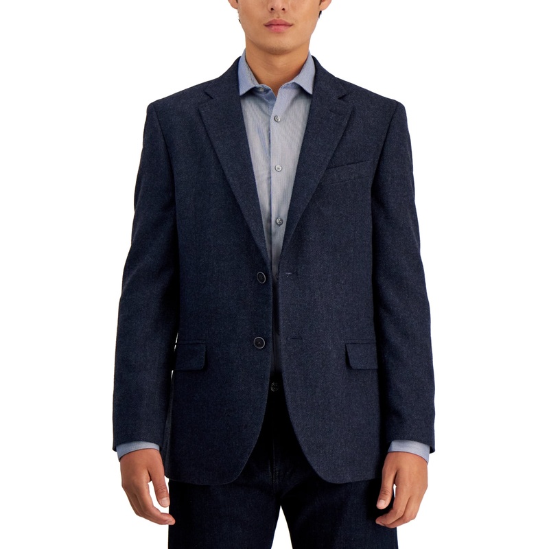 Nautica Men's Modern Fit Sport Coat Blazer Navy Blue Herringbone 46L