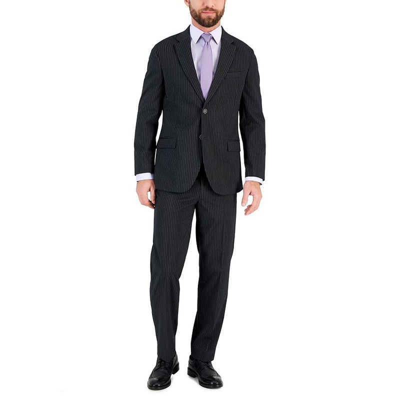 Nautica Mens Slim Fit Bi-Stretch Suit 38S / 32 x 32 Charcoal Grey Pinstripe