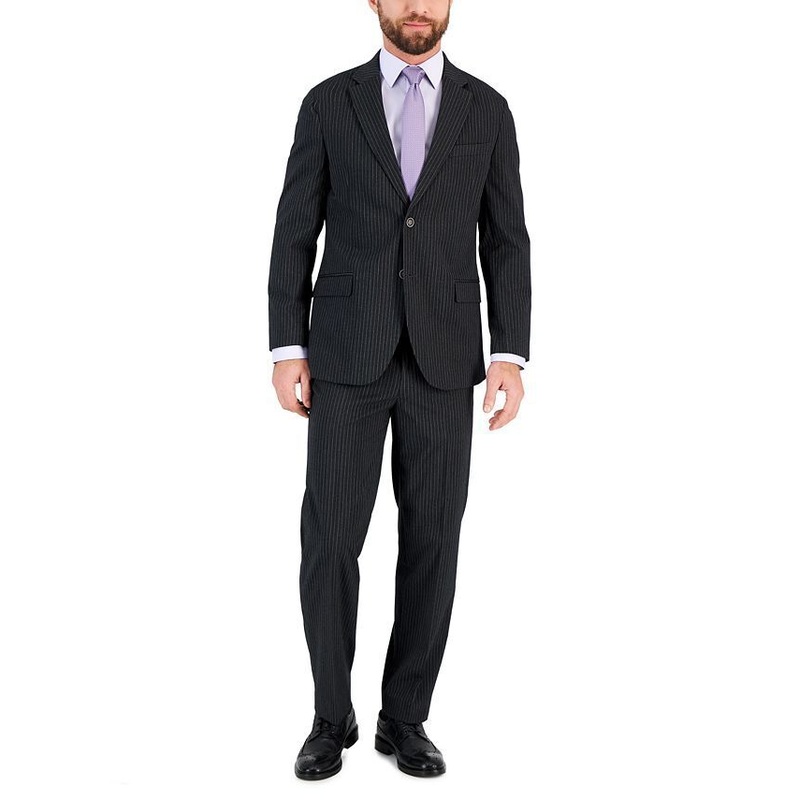 Nautica Mens Slim Fit Black Pinstripe Suit 36S / 30 x 32 Flat Pant
