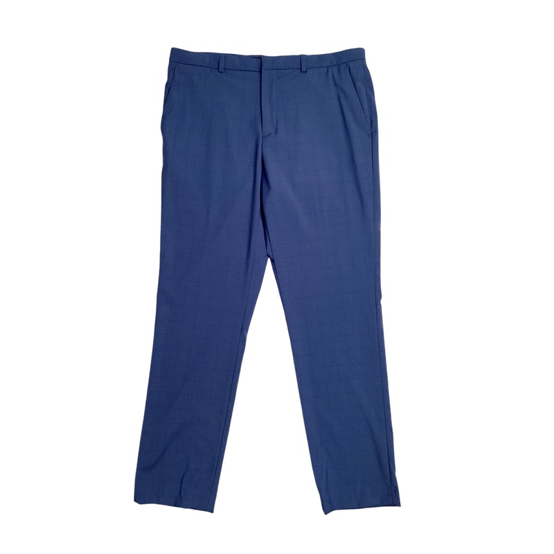 Perry Ellis Portfolio Mens Slim Fit Windowpane Dress Pants Blue 33 x 30