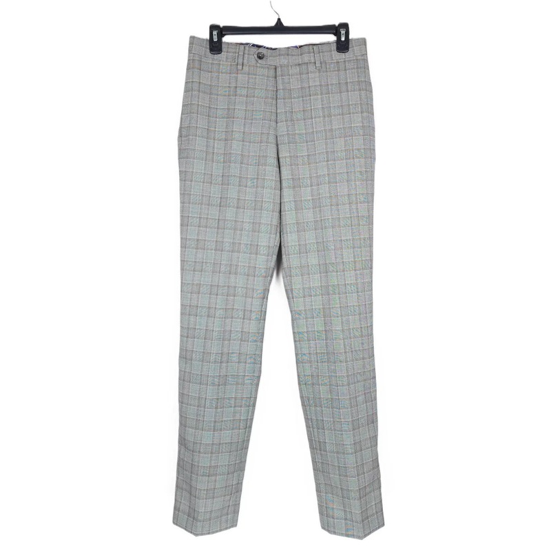 Tallia Mens Slim-Fit Plaid Wool Suit Dress Pants Brown Grey 30 x 30