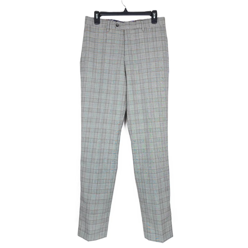 Tallia Mens Slim Fit Plaid Wool Suit Dress Pants Grey Brown 42 x 32