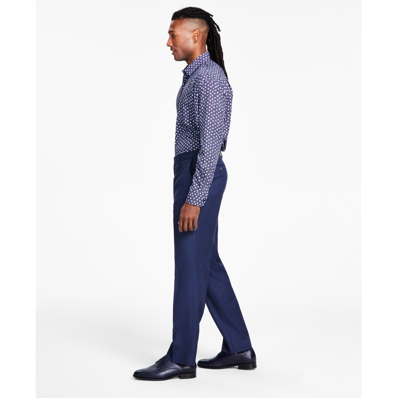 Tayion Collection Mens Classic Fit Houndstooth Suit Dress Pants Blue 34 x 30
