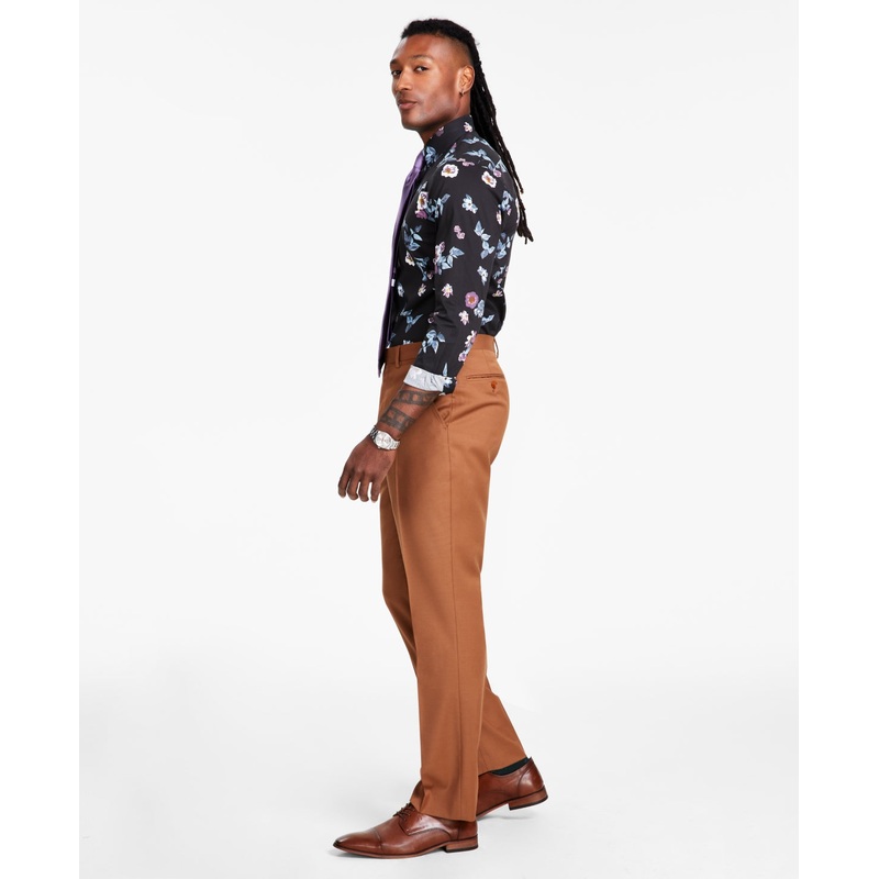 Tayion Collection Mens Classic Fit Suit Dress Pants Copper Orange 44 x 32