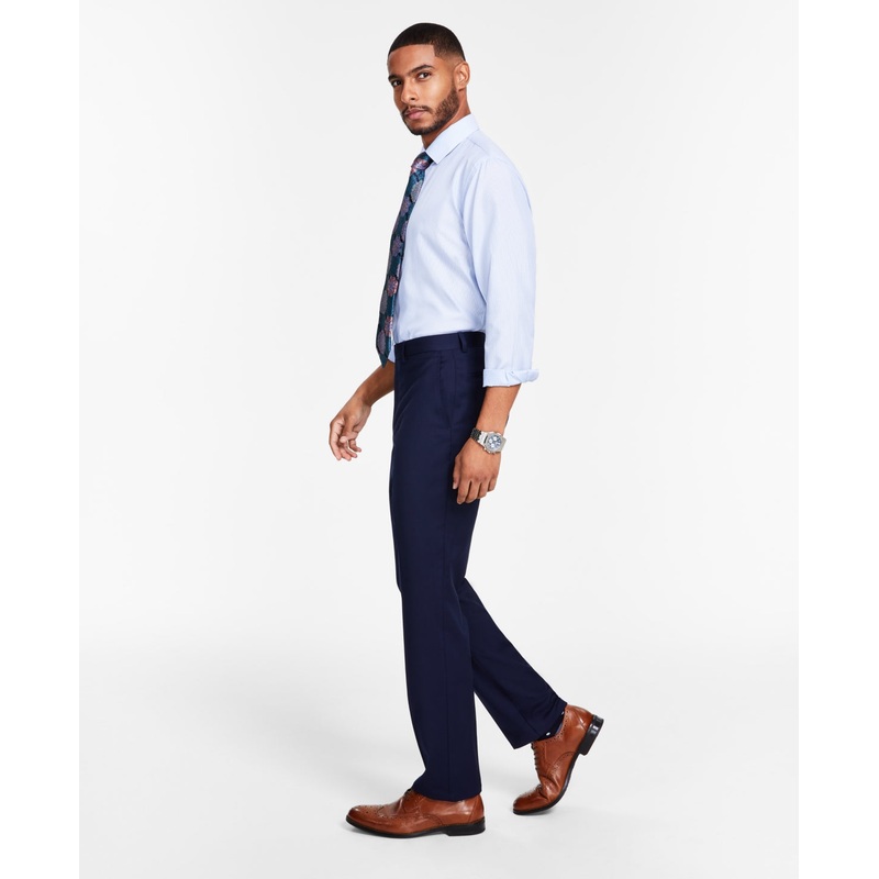 Tayion Mens Classic Fit Solid Suit Dress Pants Dark Blue 38 x 34