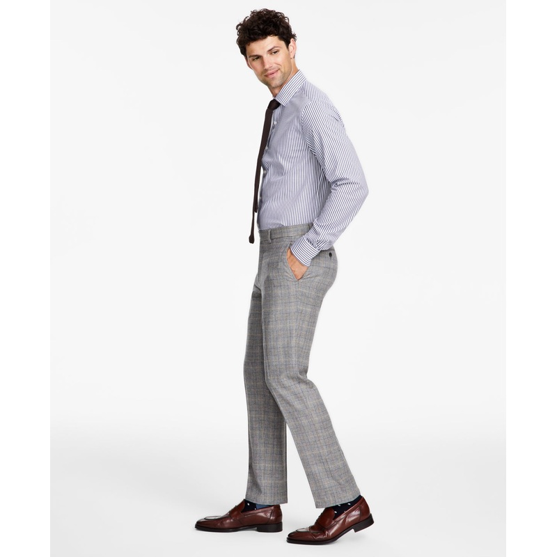 Tommy Hilfiger Mens Modern Fit Wool Suit Dress Pants Grey Camel Plaid 34 x 30