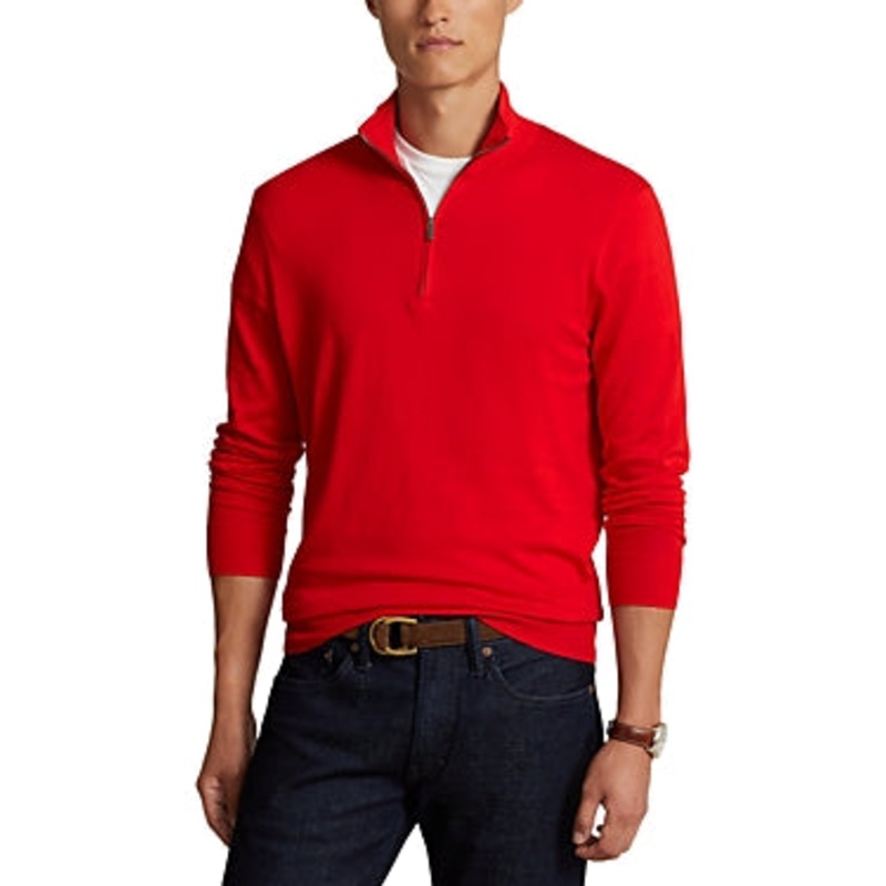 Polo Ralph Lauren Cotton Regular Fit Quarter Zip Mock Neck Sweater Large Red
