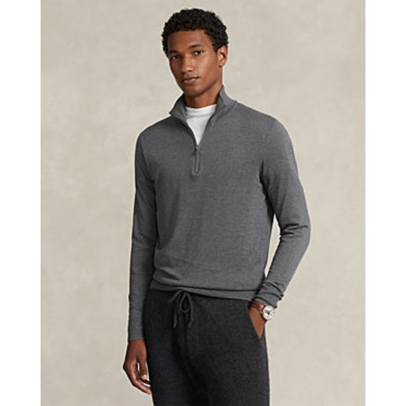 Polo Ralph Lauren Cotton Regular Fit Quarter Zip Mock Neck Sweater Small Grey