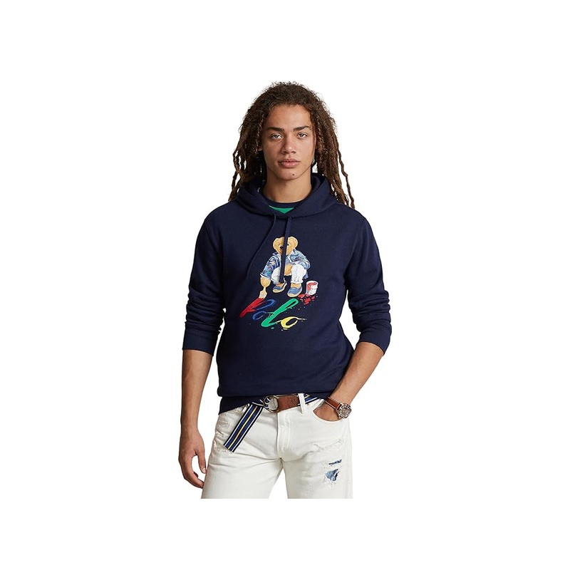 Polo Ralph Lauren Men's Bear Paint Graphic Fleece Hoodie Sweatshirt Small Navy