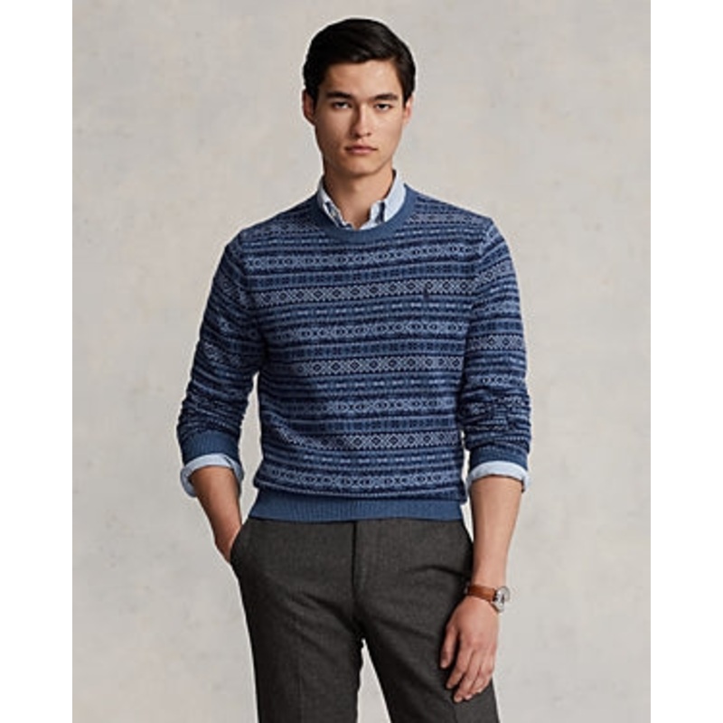 Polo Ralph Lauren Men's Fair Isle Wool Sweater Small Navy Blue