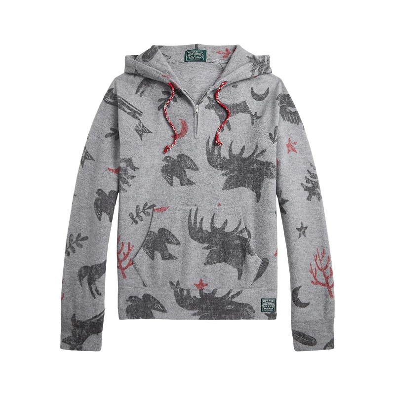Polo Ralph Lauren Mens Brushed Fleece Graphic Hoodie Sweatshirt Large Grey