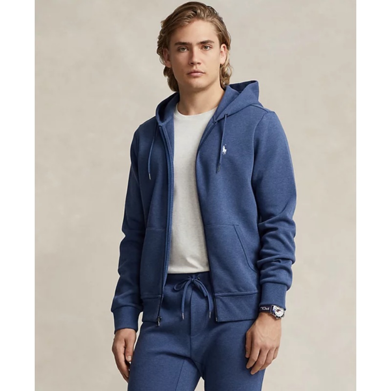 Polo Ralph Lauren Mens Double Knit Full Zip Sweatshirt Hoodie Derby Blue Small