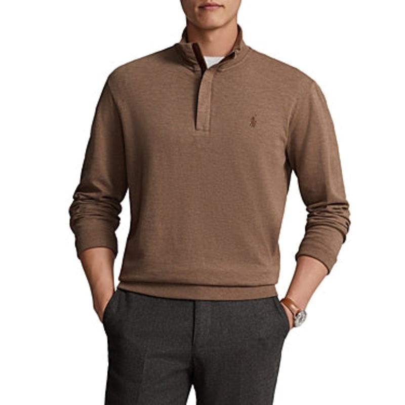 Polo Ralph Lauren Mens Luxury Jersey Quarter Zip Pullover Sweater Brown 2XL