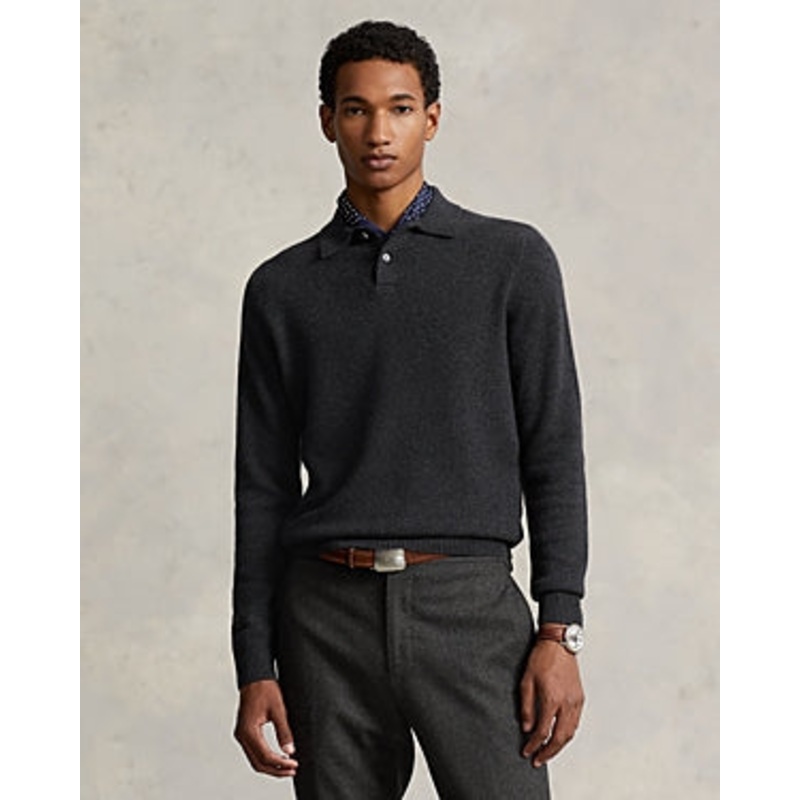 Polo Ralph Lauren Mens Pure Cashmere Polo Collar Sweater XL Dark Grey