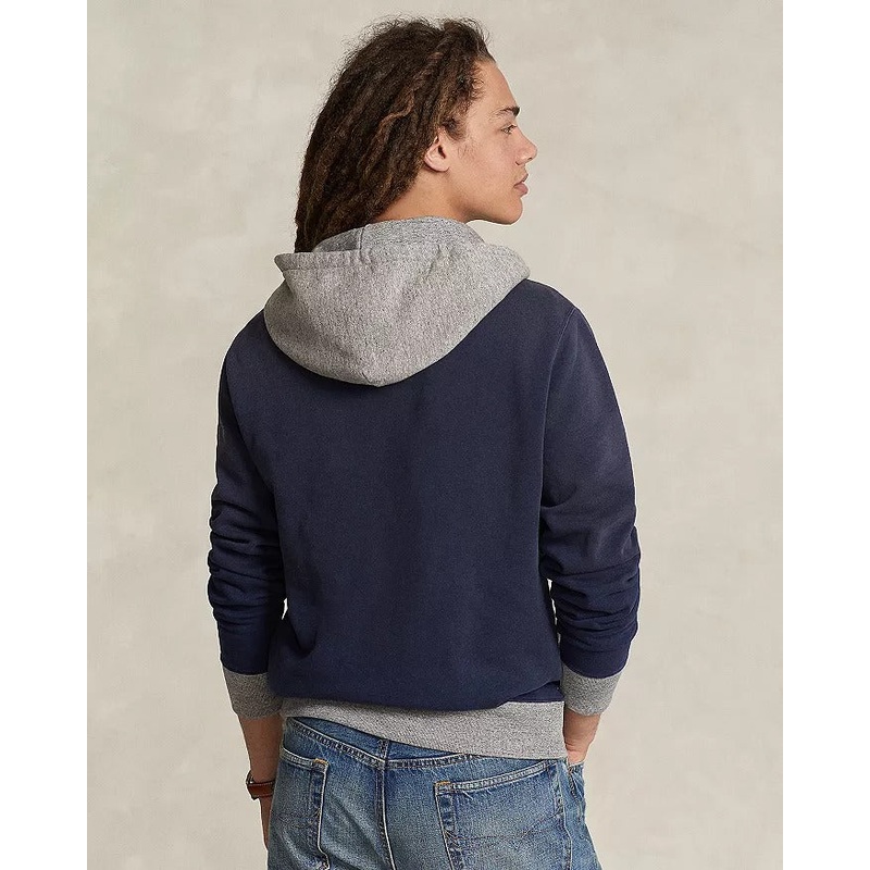 Polo Ralph Lauren Mens Two-Tone Fleece Hoodie Sweatshirt Large Navy Blue / Grey