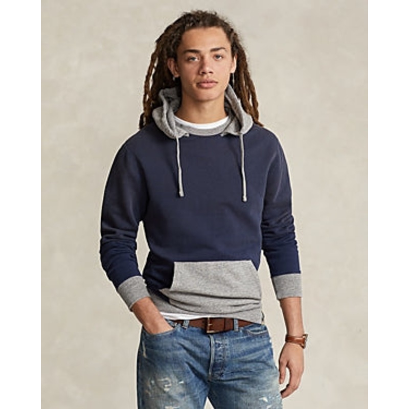 Polo Ralph Lauren Mens Two-Tone Fleece Hoodie Sweatshirt Small Navy Blue / Grey