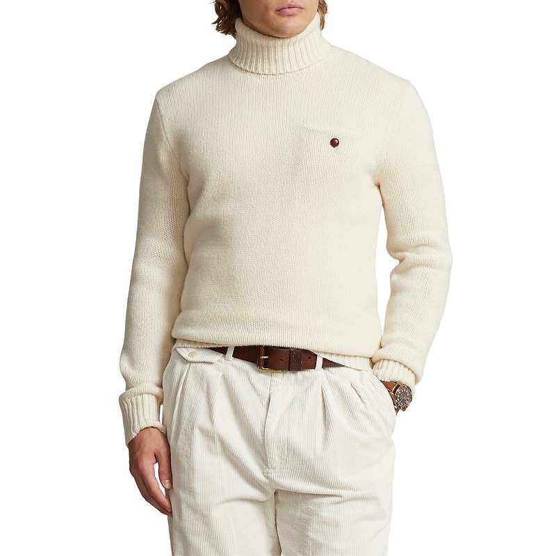 Polo Ralph Lauren Mens Wool Cashmere Turtleneck Sweater Andover Cream Medium