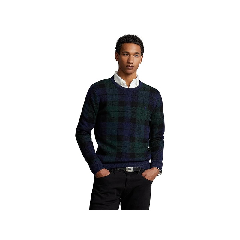 Polo Ralph Lauren Plaid Washable Wool Sweater XL Blackwatch Combo Blue Green