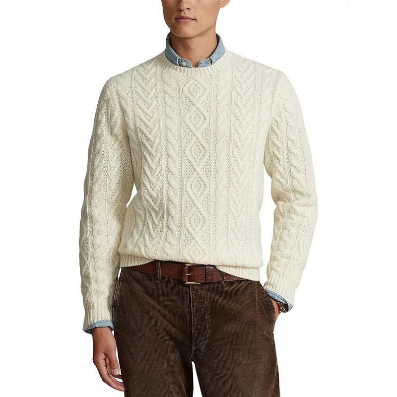 Polo Ralph Lauren Regular Fit Iconic Fisherman's Sweater Large White Cream
