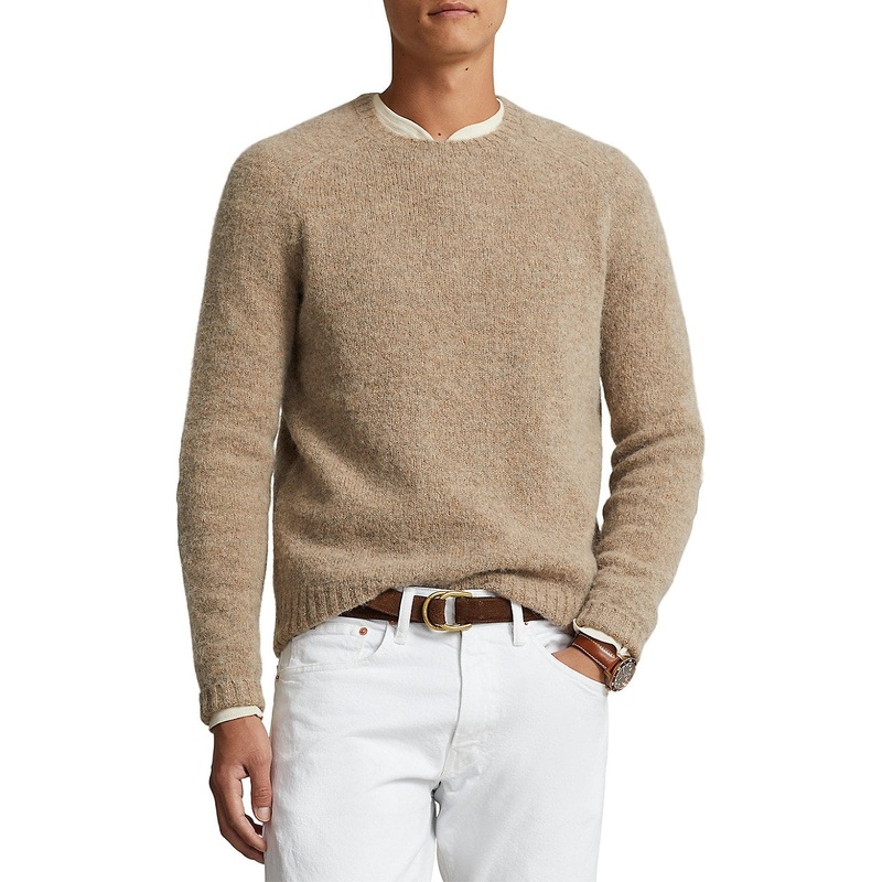 Polo Ralph Lauren  Wool & Alpaca-Blend Crewneck Sweater XXL Oak Brown Elbow Pad