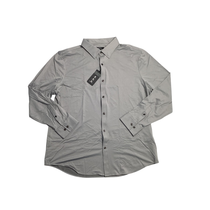 Alfani Men's Alfatech Yarn-Dyed Long Sleeve Button Performance Shirt Large Grey