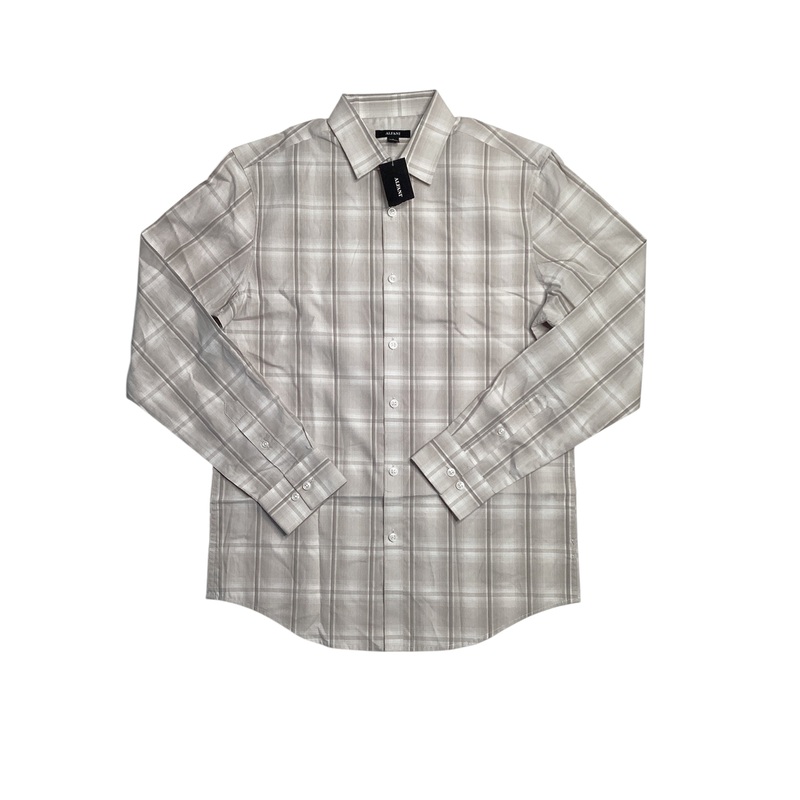 Alfani Men's Plaid Long Sleeve Button Down Shirt Grey White Large