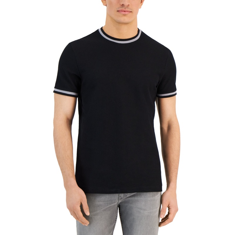 Alfani Men's Tipped Textured Pique T Shirt Black  2XL