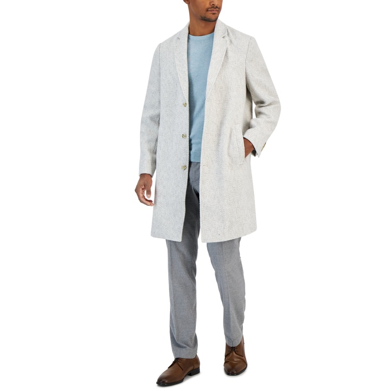 Alfani Mens Bruno Regular Fit Overcoat Trench Coat Vanilla Ice Large