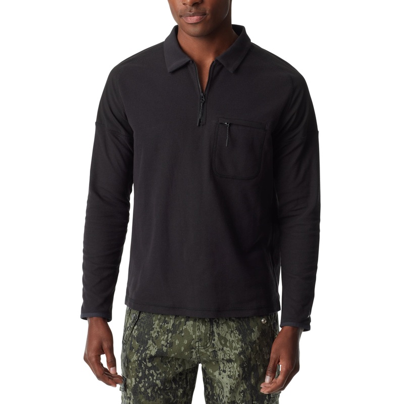BASS OUTDOOR Men's Long Sleeve Quarter Zip Pique Polo Shirt Caviar XL