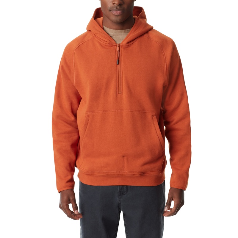 BASS OUTDOOR Mens Quarter Zip Long Sleeve Hoodie Sweatshirt Burnt Orange Large