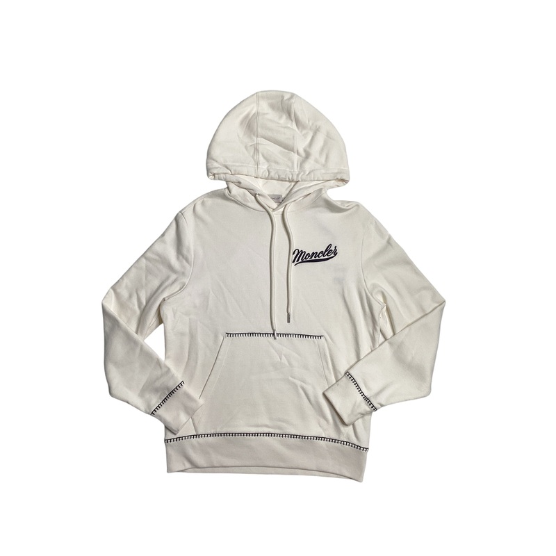 Moncler Mens Logo Pullover Hoodie Sweatshirt Small White
