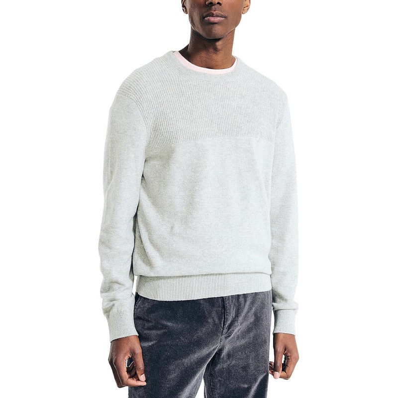 Nautica Men's Textured Knit Crewneck Sweater Small Grey Heather