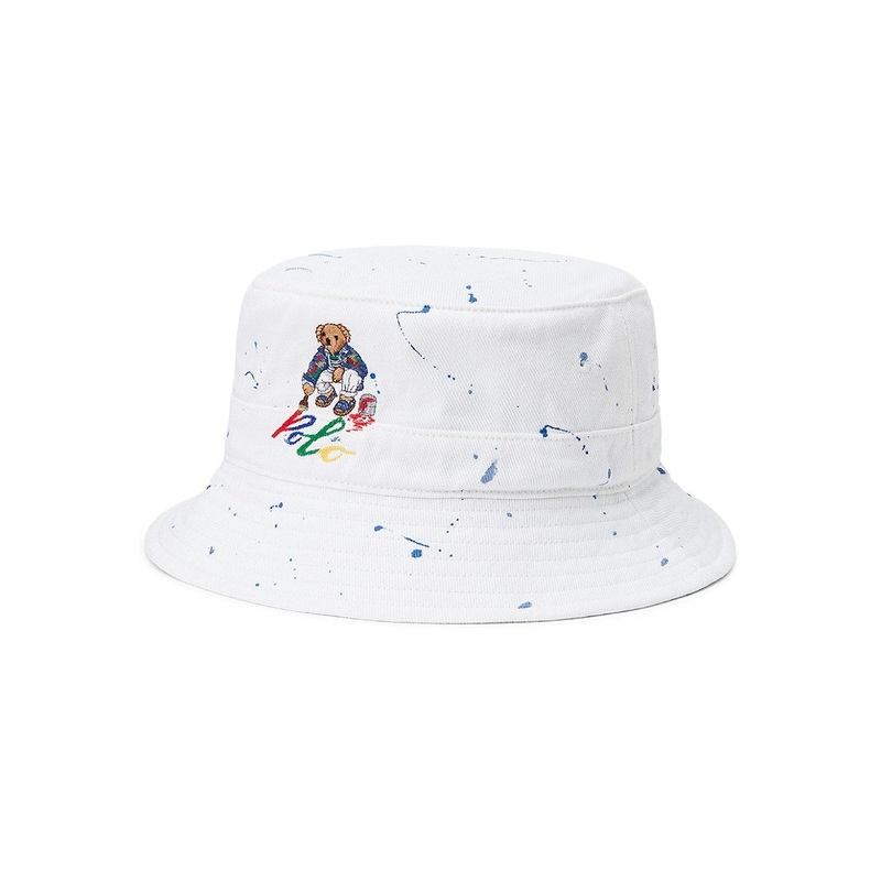 Polo Ralph Lauren Men's Splatter Bear Logo Bucket Hat White Multi Size Large